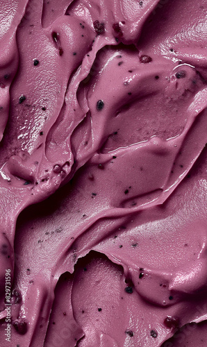 blackberry sorbet surface close-up shot, a closeup of the blackberry sorbet texture, highlighting its smooth and icy base with a deep purple color photo