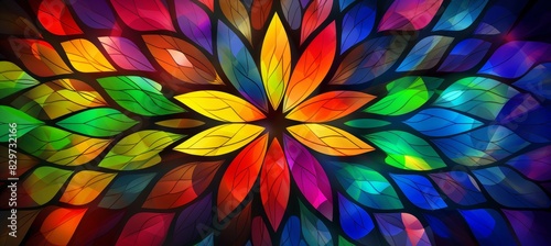 Vibrant mandala design with stained glass effect in primary colors for captivating backdrop