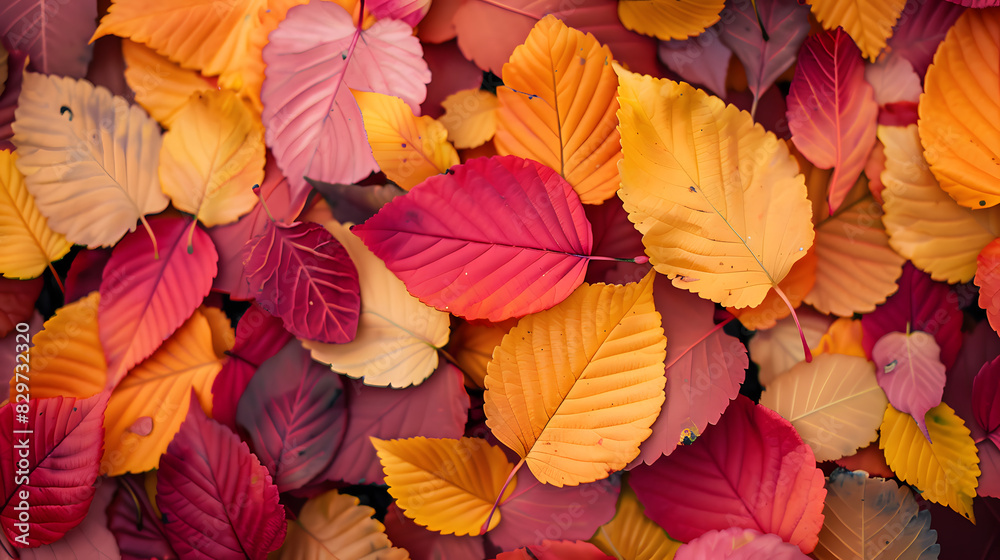 Beautiful yellow red leaves in an autumn texture background. Generative AI. Beautiful yellow red leaves in an autumn texture background. Generative AI.