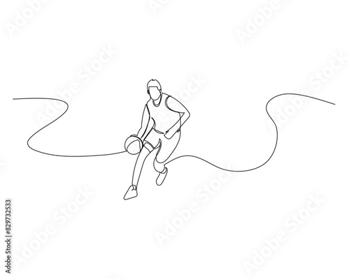 Continuous single line drawing of male basketball player dribbling the ball. basketball tournament event . Design illustration