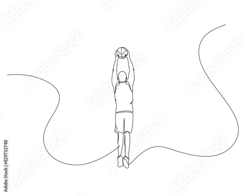 Continuous single line drawing of male basketball player jumps high to catch his team's passing ball. basketball tournament event . Design illustration