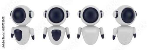 Emotionless robot personage with no emotions on display. Vector isolated set of realistic 3d toys or cyborg characters, virtual helper with artificial intelligence. Robotic friend service