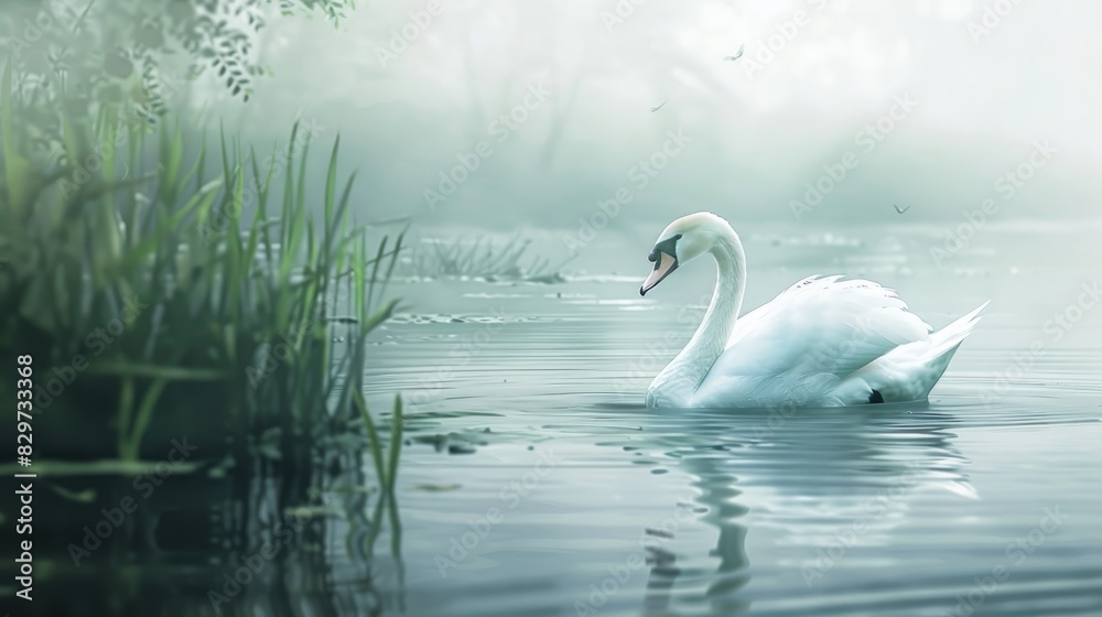 Swan glides through the water Swan glides through the water