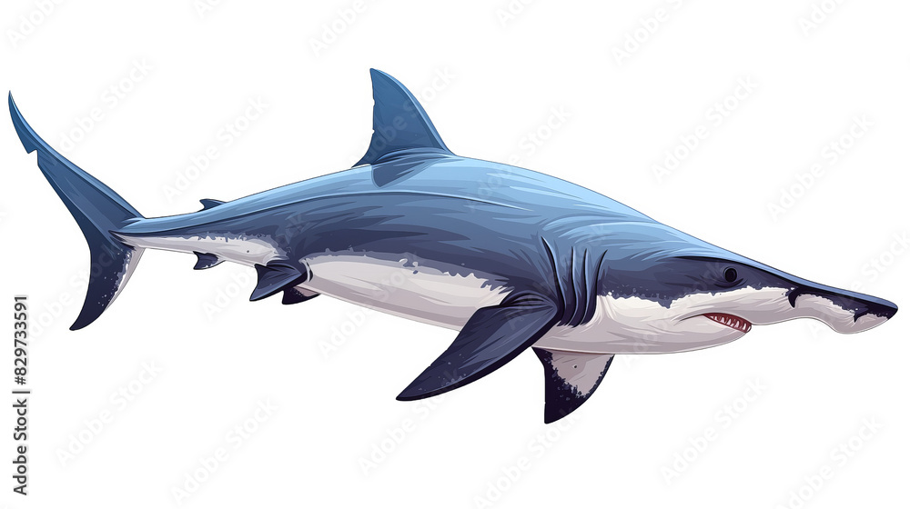 Fototapeta premium Illustration of a fierce shark swimming in the ocean. Perfect for marine life, wildlife, and ocean-themed designs.