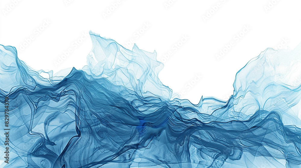 An ethereal abstract line art in celestial blue, reminiscent of the vastness and tranquility of the ocean, isolated on a white background.