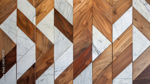 exquisite chevron pattern wall detail combining marble and wood for luxurious interiors photo