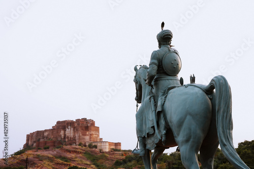 Statue of Rao Jodha Ji and Meharanghar fort Jodhpur 