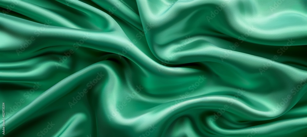 Luxurious green silk fabric with abstract wavy texture for elegant drapery background Luxurious green silk fabric with abstract wavy texture for elegant drapery background