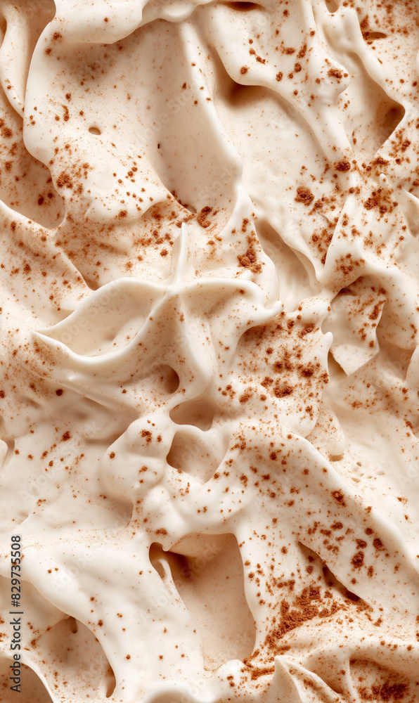 cinnamon ice cream surface close-up shot, a closeup of the cinnamon ice cream texture, featuring its creamy base with a light brown color and specks of cinnamon cinnamon ice cream surface close-up shot, a closeup of the cinnamon ice cream texture, featuring its creamy base with a light brown color and specks of cinnamon