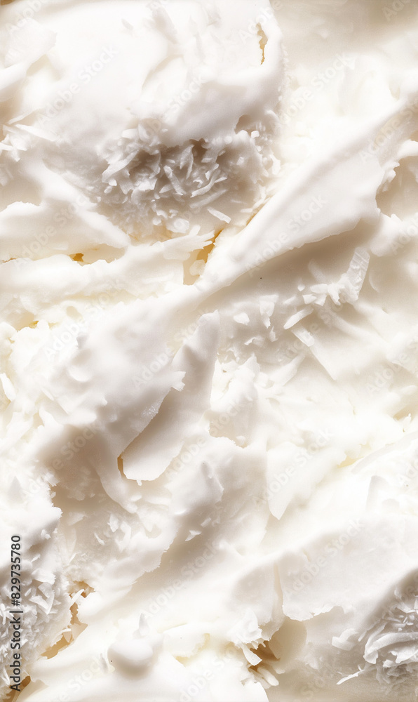 coconut ice cream surface close-up shot, a closeup of the coconut ice cream texture, highlighting its creamy white base with subtle coconut flakes coconut ice cream surface close-up shot, a closeup of the coconut ice cream texture, highlighting its creamy white base with subtle coconut flakes