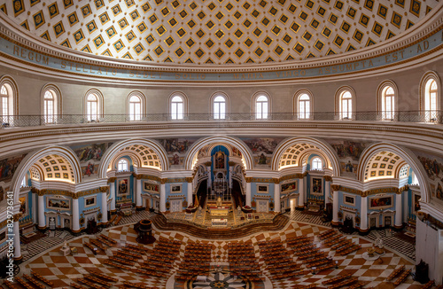 Interior of the monumental parish church of St Mary dedicated to the Assumption of Our Lady, known as the Mosta Rotunda or Mosta Dome, Cultural heritage of Malta photo