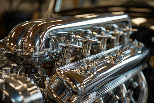 An HD photo of a polished intake manifold with detailed runners.