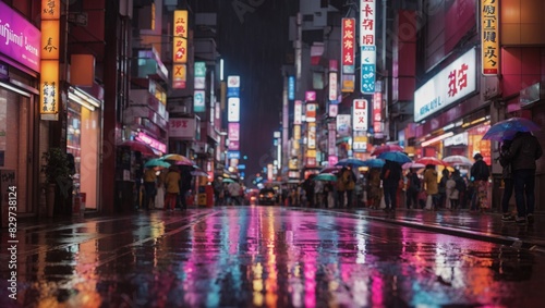 Neon Reflections: A Rainy Night in the City