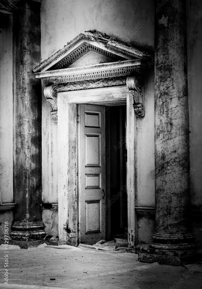 Fire damaged door at Clandon House which is a National Trust property in Hampshire Fire damaged door at Clandon House which is a National Trust property in Hampshire