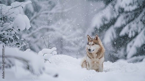 Majestic Husky Standing in Enchanted Snowy Forest