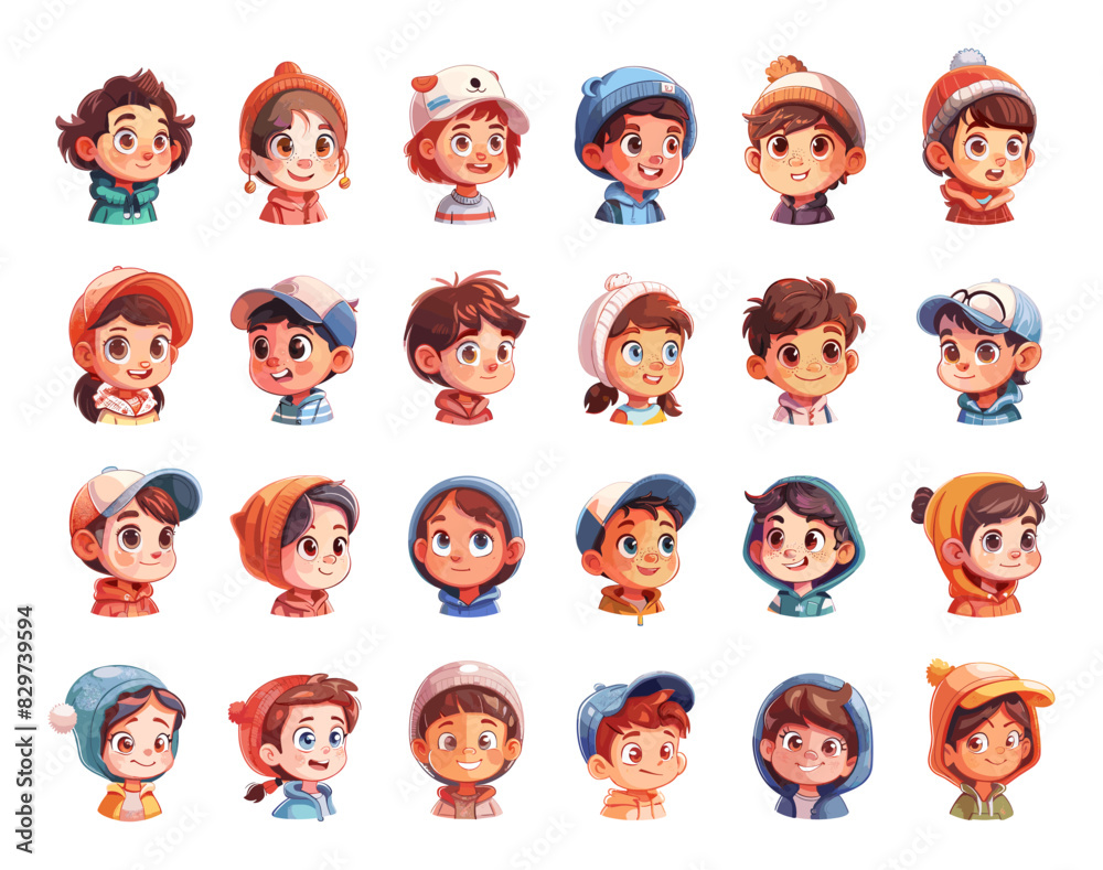 Cartoon Tiny Kids Avatars Icons Set. Simple Vector Cartoon Style. White Background. Children Boys Girls Characters Faces Portraits Illustration Cartoon Tiny Kids Avatars Icons Set. Simple Vector Cartoon Style. White Background. Children Boys Girls Characters Faces Portraits Illustration