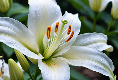White lily flower with droplet