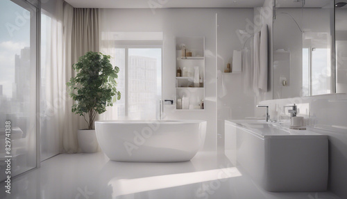 hotel bathroom  white glossy color  interior design  ad shot  