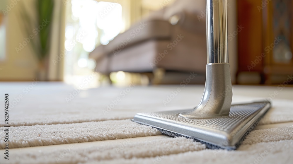 Fresh and Clean: Vacuuming White Carpet in Bright Living Room Fresh and Clean: Vacuuming White Carpet in Bright Living Room