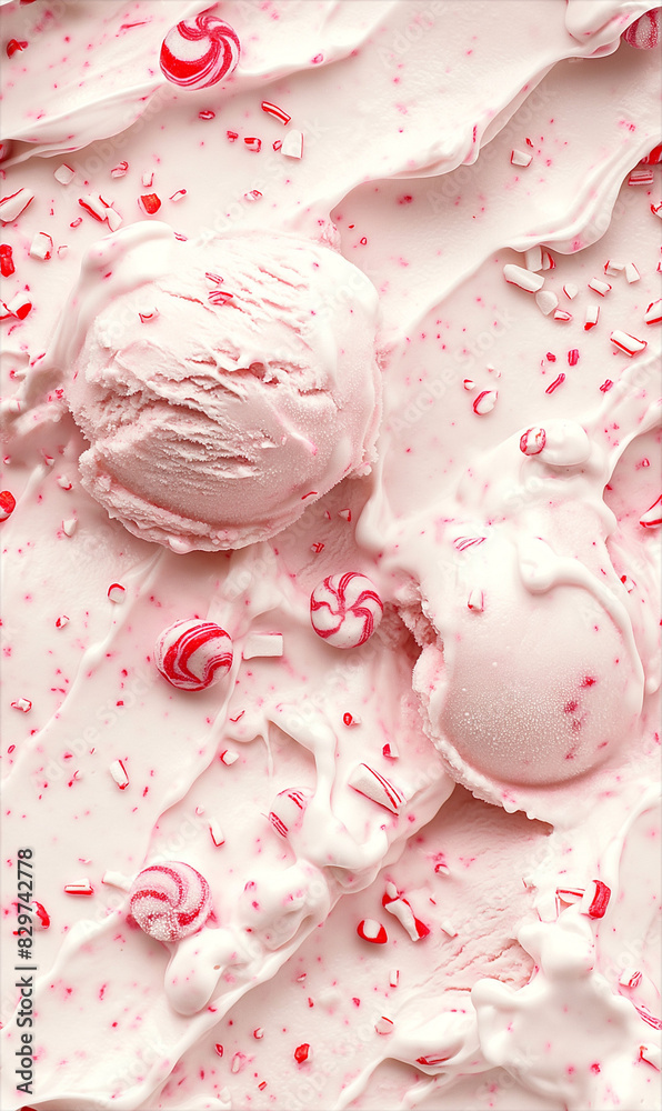 peppermint ice cream surface close-up shot, a closeup of the peppermint ice cream texture, displaying its creamy base with a light pink color and peppermint candy pieces peppermint ice cream surface close-up shot, a closeup of the peppermint ice cream texture, displaying its creamy base with a light pink color and peppermint candy pieces