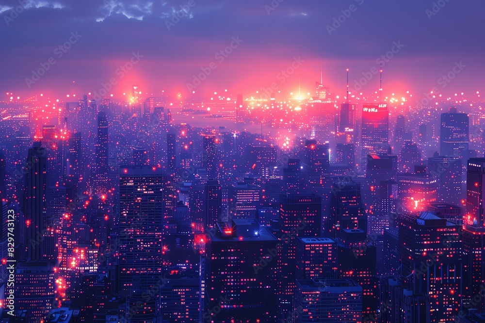 A panoramic view of a city skyline illuminated by a vibrant pink glow, creating an ethereal and futuristic atmosphere. A panoramic view of a city skyline illuminated by a vibrant pink glow, creating an ethereal and futuristic atmosphere.