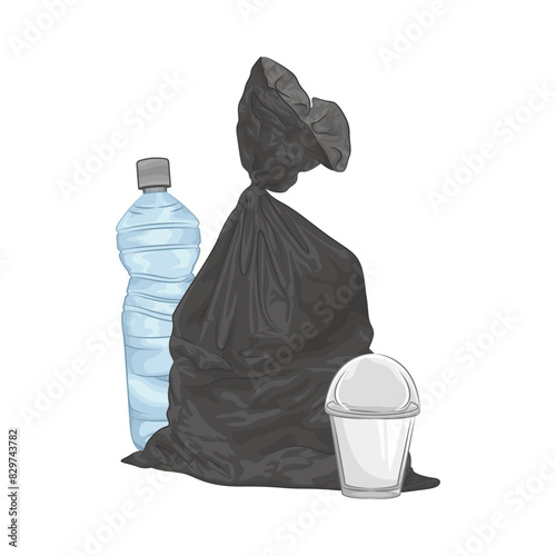 Illustration of plastic bag with plastic bottle 