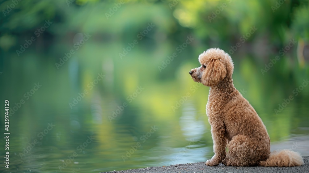 Fototapeta premium Majestic Poodle Contemplating Still Waters
