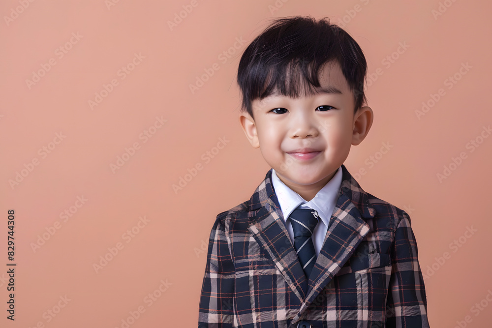 Child boy posing in school uniform costume on pastel background. Child boy posing in school uniform costume on pastel background.