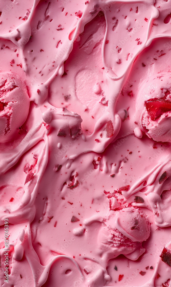 strawberry ice cream surface close-up shot, a closeup of the strawberry ice cream texture, featuring its creamy consistency with vibrant pink color and small strawberry pieces strawberry ice cream surface close-up shot, a closeup of the strawberry ice cream texture, featuring its creamy consistency with vibrant pink color and small strawberry pieces