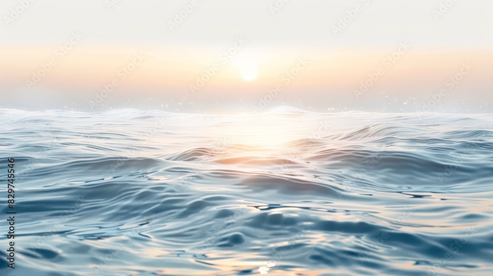 Serene ocean waves with a peaceful sunrise in the background, showcasing the beauty of the sea and the tranquil morning light.