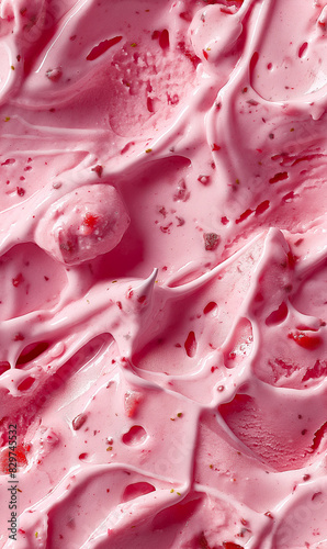 Strawberry Ice Cream Surface Close-up Shot