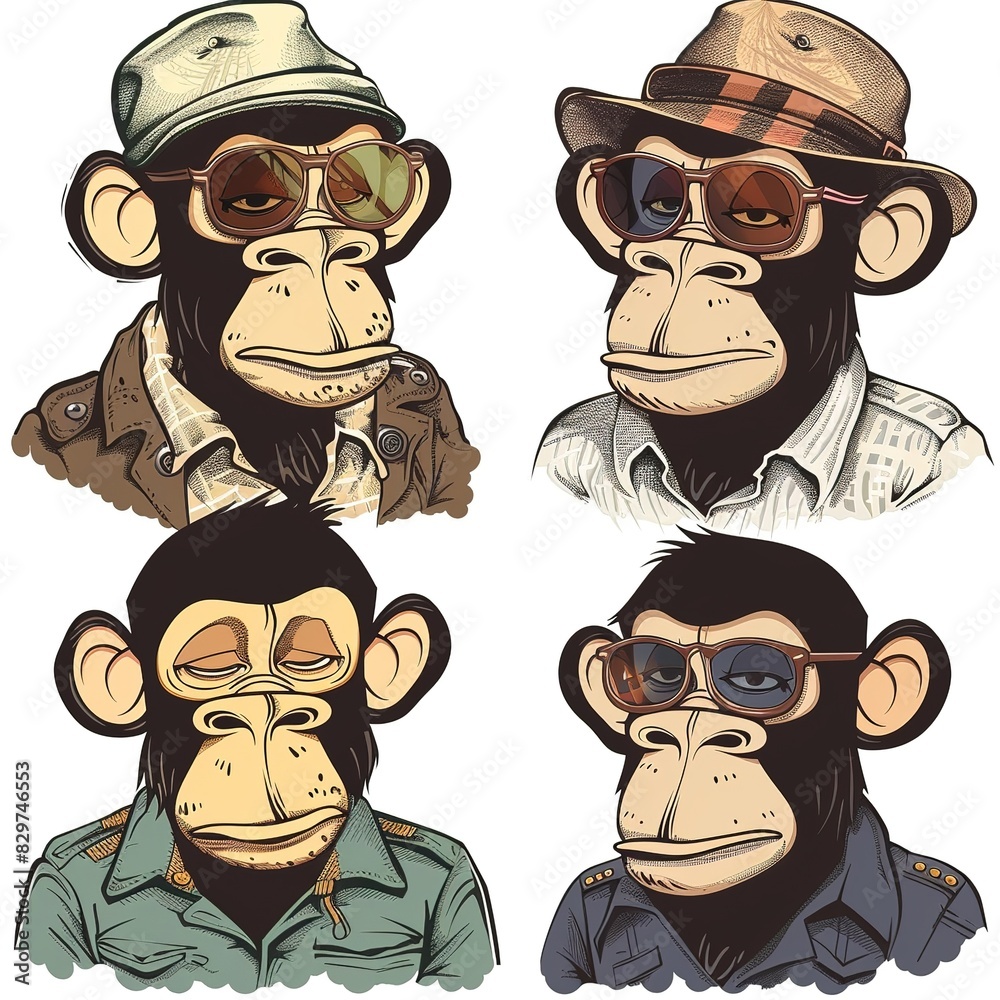 Fototapeta premium Monkeys cartoon Vintage