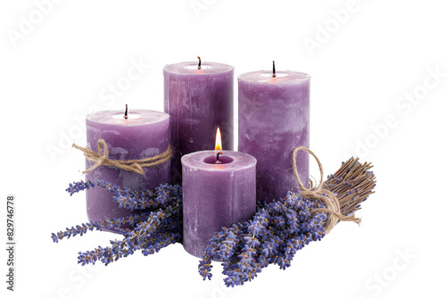 Aromatic Lavender Candles Bundle Isolated on Transparent Background
