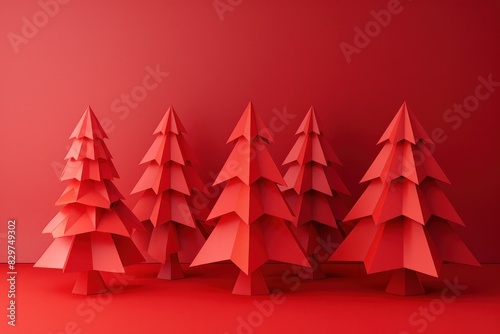 Wallpaper Mural Christmas trees decoration on red background with copy space for message and 3d effect Torontodigital.ca