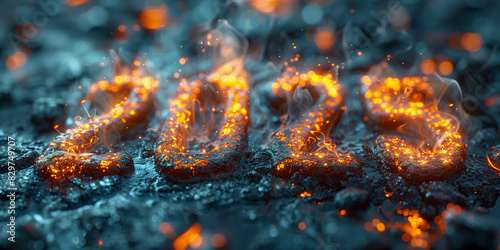 Detailed view of the 2025 fire written on a surface New Year