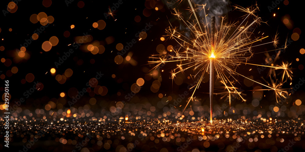 Obraz premium Sparkler flying high against black background New Year