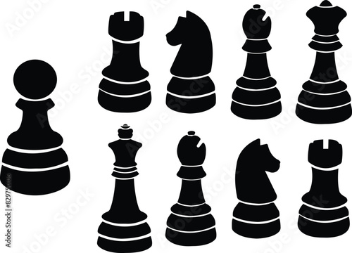 Set of Chessmen of chessboard icons. Chess in fill flat styles. Chess board game vectors for apps and websites isolated on transparent background. Chess piece icons. Modern figures of board game.