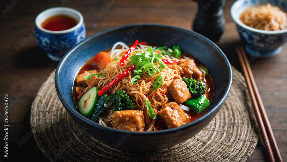 A bowl of noodles. Asian cuisine. A bowl of noodles. Asian cuisine.