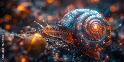 Close-up of a snail slowly moving on a rock photo