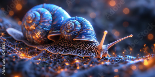 Close up of two snails moving on a surface photo