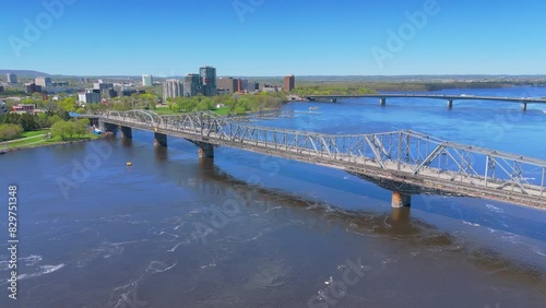 Wallpaper Mural Drone view of Alexandria Bridge spanning the Ottawa River between Ontario and Quebec on a sunny day Torontodigital.ca