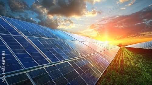 planta solar gigante en medio de la naturaleza, energías limpias photo