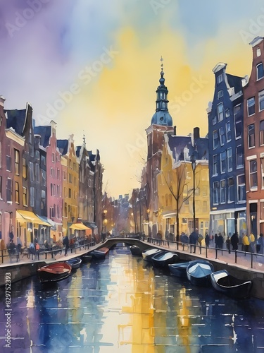 Amsterdam City Painting Generative AI Illustration 