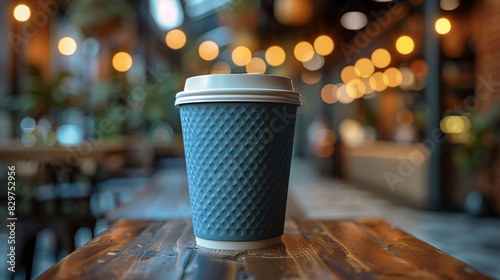 Realistic blue mockup of paper cup with lid