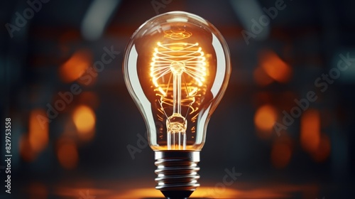 A light bulb is lit up and is the only source of light in the image. The bulb is surrounded by darkness, which creates a sense of mystery and intrigue