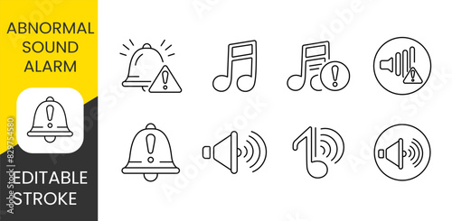 Abnormal sound alarm set vector line icons for packaging with editable stroke.
