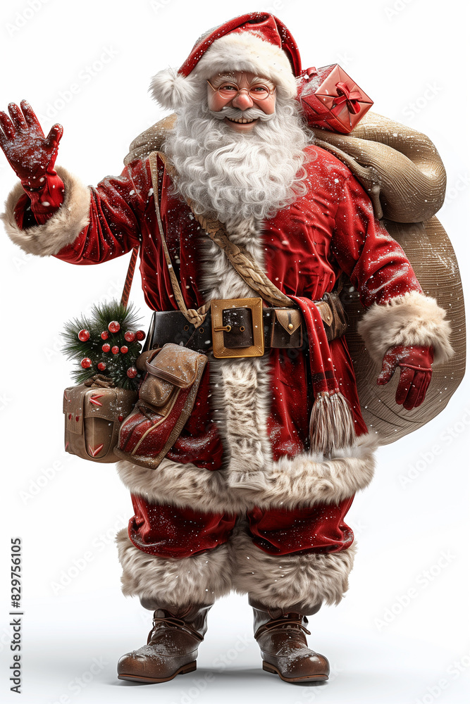 Santa Claus statue holding a sack of presents