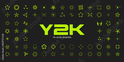 Obraz na płótnie Y2K style set. Y2K acid elements for posters, flyers, banners, clothes, social media, graphic design. 2000s vector abstract shapes, symbols, frames and objects. Y2K aesthetics. w salonie
