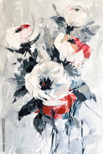 3D flowers on a white background, acrylic painting, modern art, pastel color.