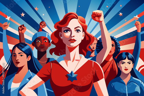 Women's rights movement, featuring strong women in bold, empowering poses